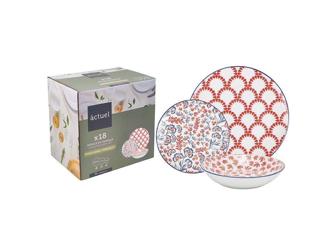 SERVI&Ccedil;O PORCELANA ACTUEL VERMELHO/AZUL 18 PE&Ccedil;AS