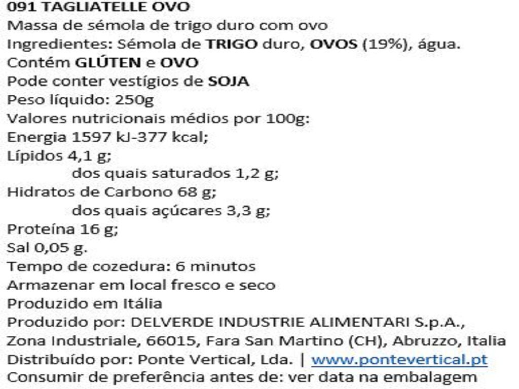 TAGLIATELLE DELVERDE NIDO COM OVO N&ordm;91 250G image number 1