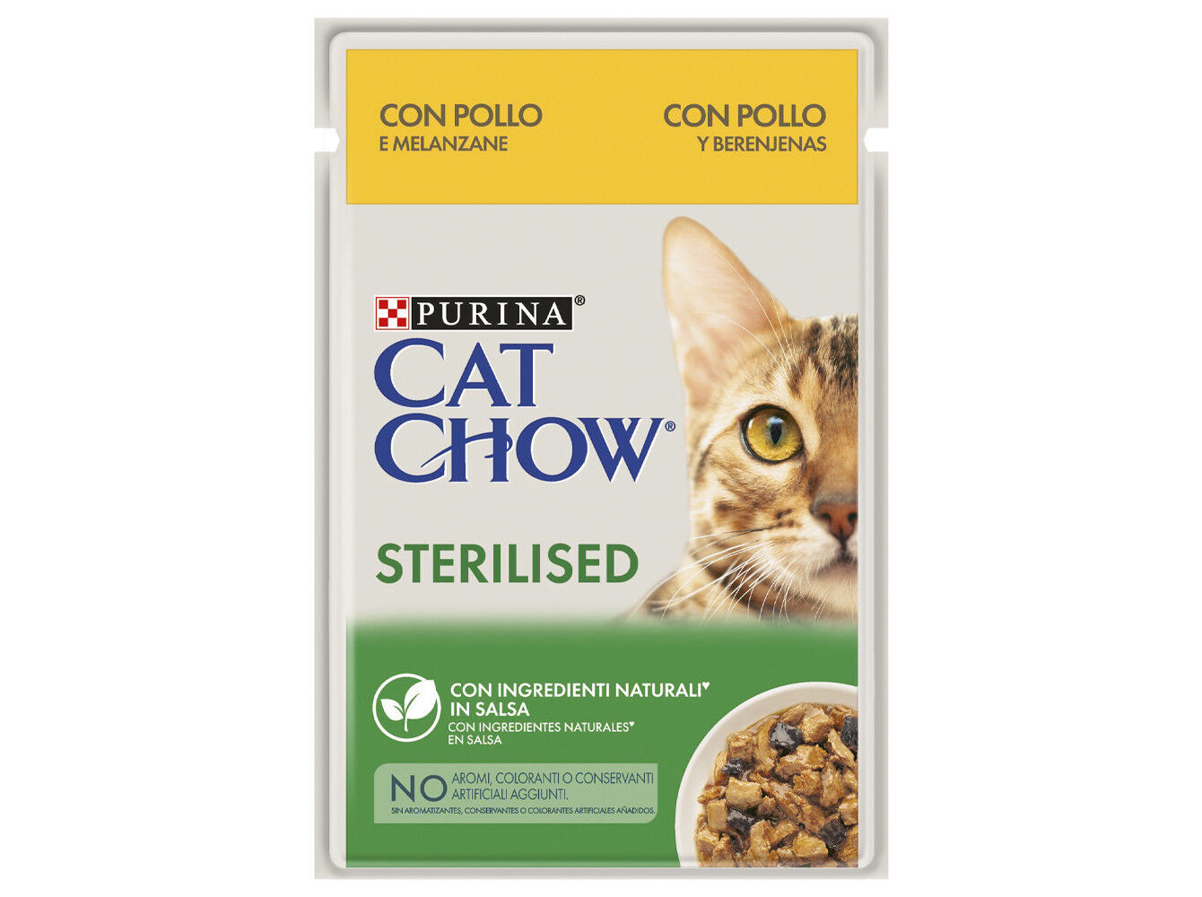 COMIDA H&Uacute;MIDA PARA GATO CAT CHOW ESTERILIZADO COM FRANGO E BERINGELA 85G