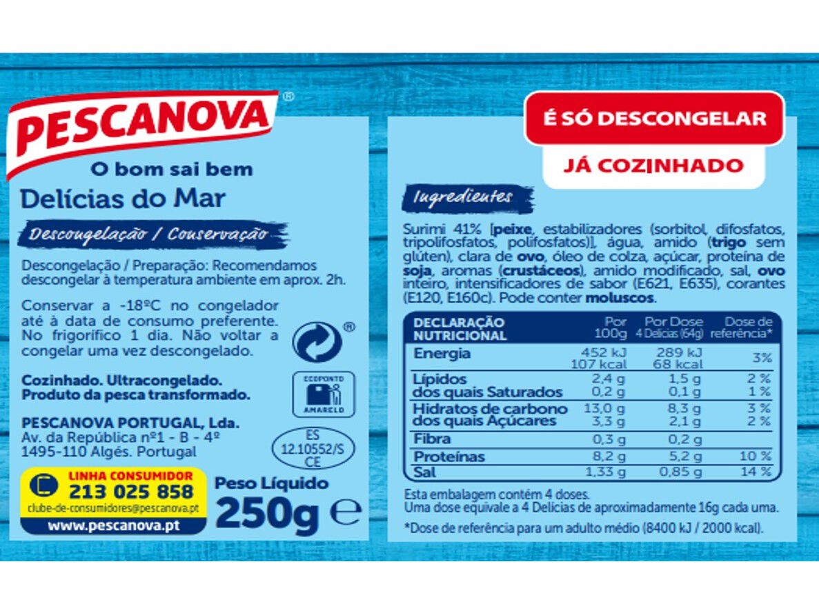 DELICIAS DO MAR PESCANOVA DELICIAS DO MAR SEM GLUTEN 250G image number 1