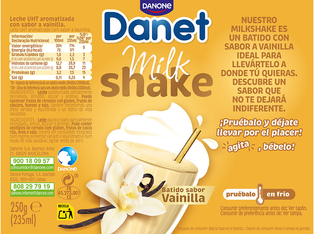 MILKSHAKE DANET BAUNILHA 250G image number 1