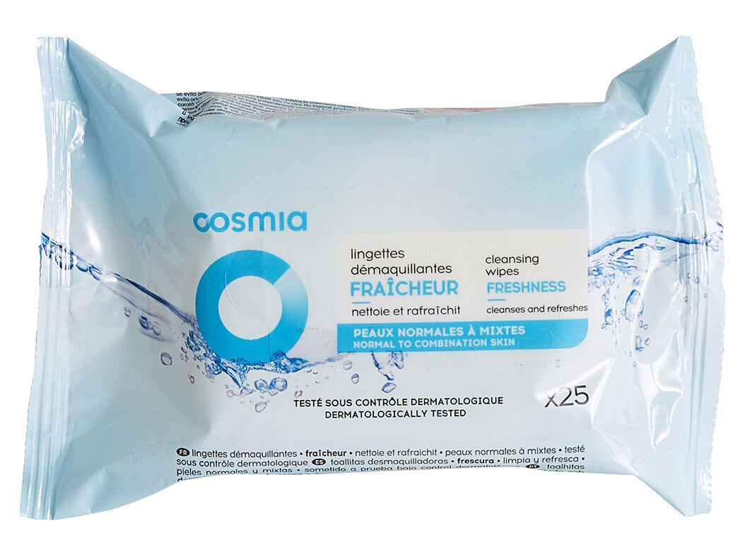 TOALHITAS COSMIA DESMAQUILHANTES FRESCURA PELES NORMAIS OU MISTAS 25UN image number 0