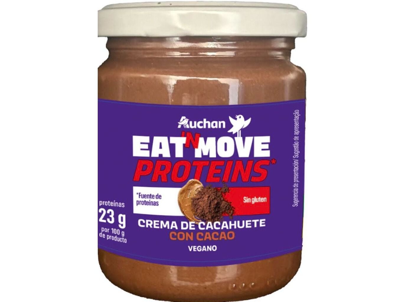 CREME DE AMENDOIM AUCHAN EAT'N MOVE PROTEINS COM CACAU 250G