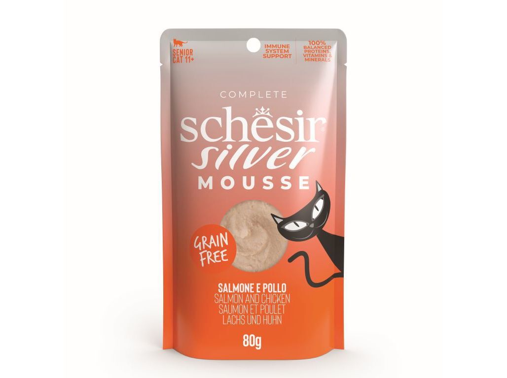 COMIDA H&Uacute;MIDA GATO SCHESIR SAQUETA S&Eacute;NIOR SALM&Atilde;O 80G image number 0
