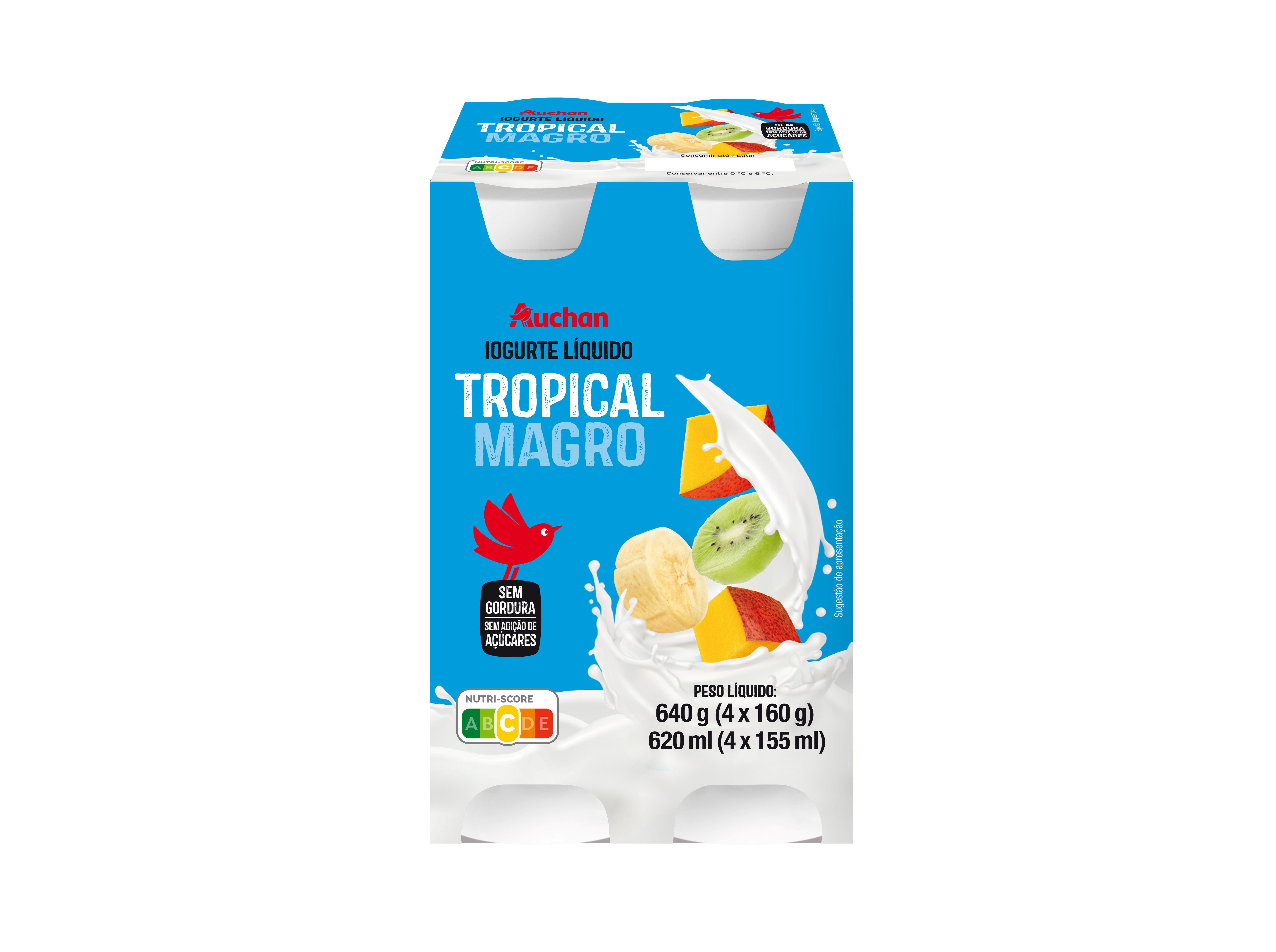 IOGURTE L&Iacute;QUIDO MAGRO AUCHAN TROPICAL 4X160G image number 0