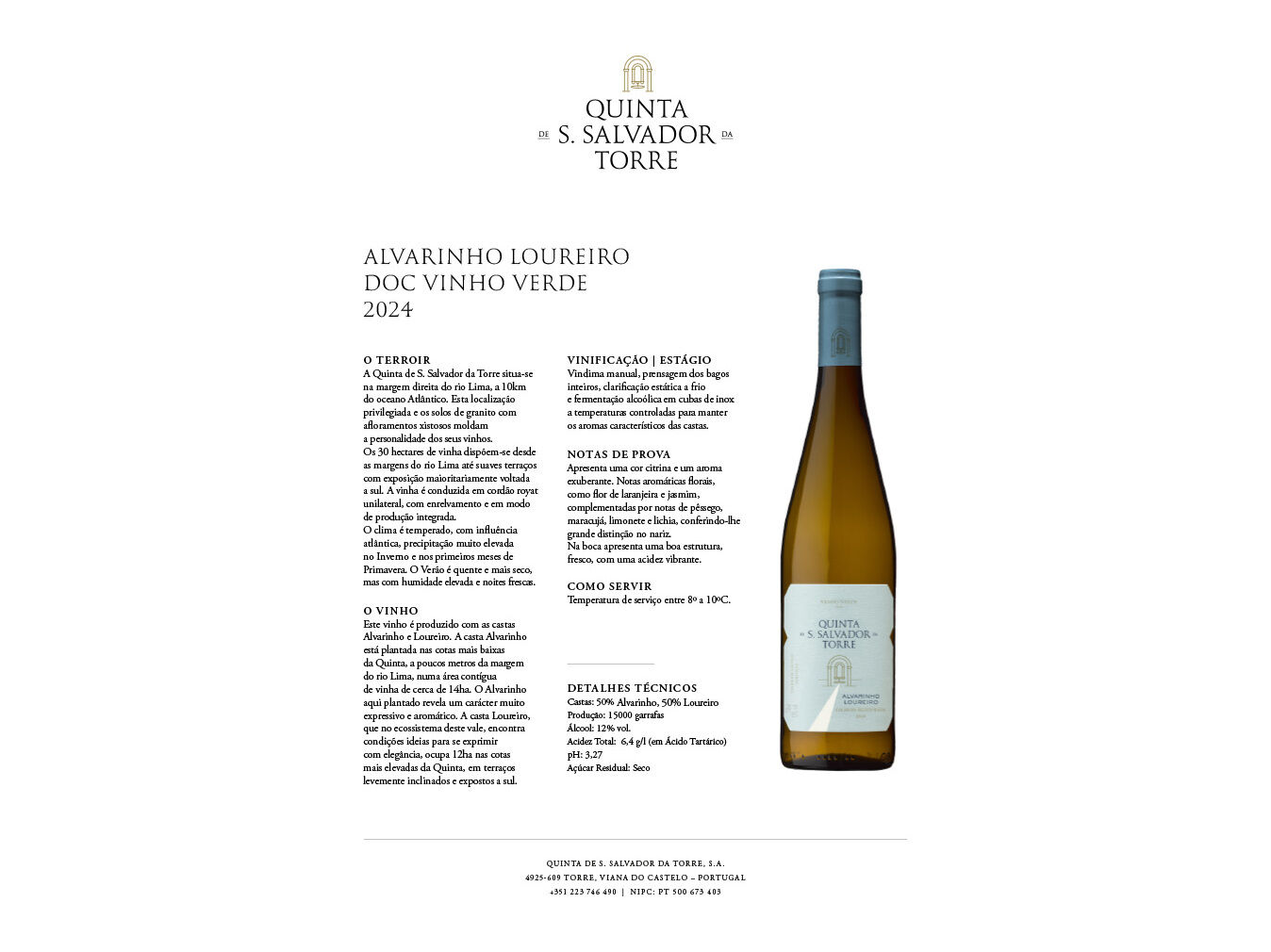 VINHO BRANCO QUINTA S&Atilde;O SALVADOR DA TORRE VINHOS VERDES 0.75L image number 1
