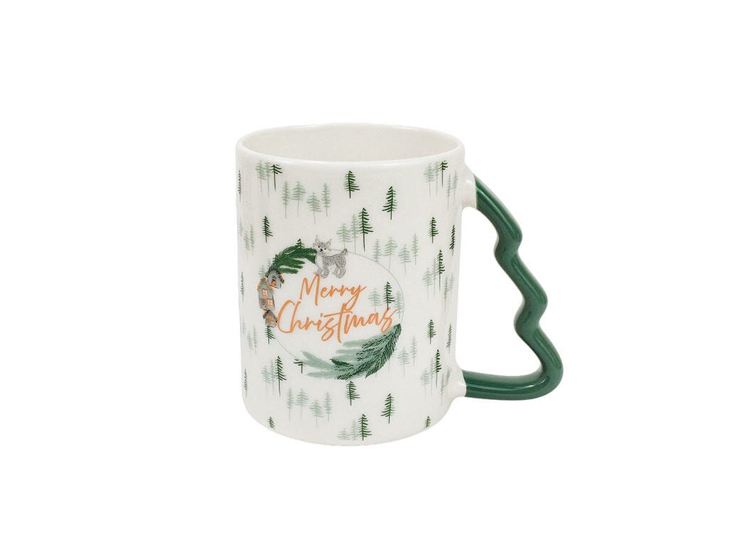 CANECA ACTUEL PORCELANA PEGA FORMA &Aacute;RVORE VERDE DECORADO NATAL 45CL