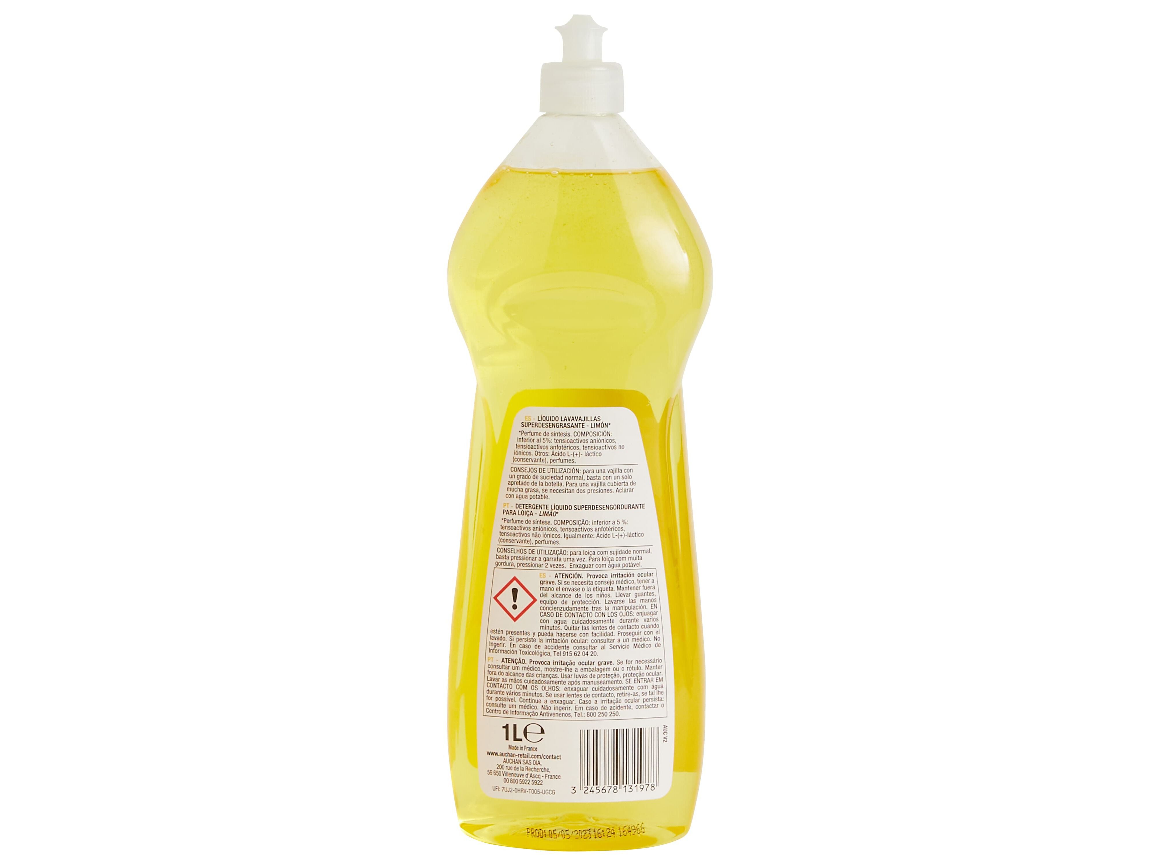DETERGENTE LOI&Ccedil;A MANUAL AUCHAN CONCENTRADO LIM&Atilde;O 1L image number 2