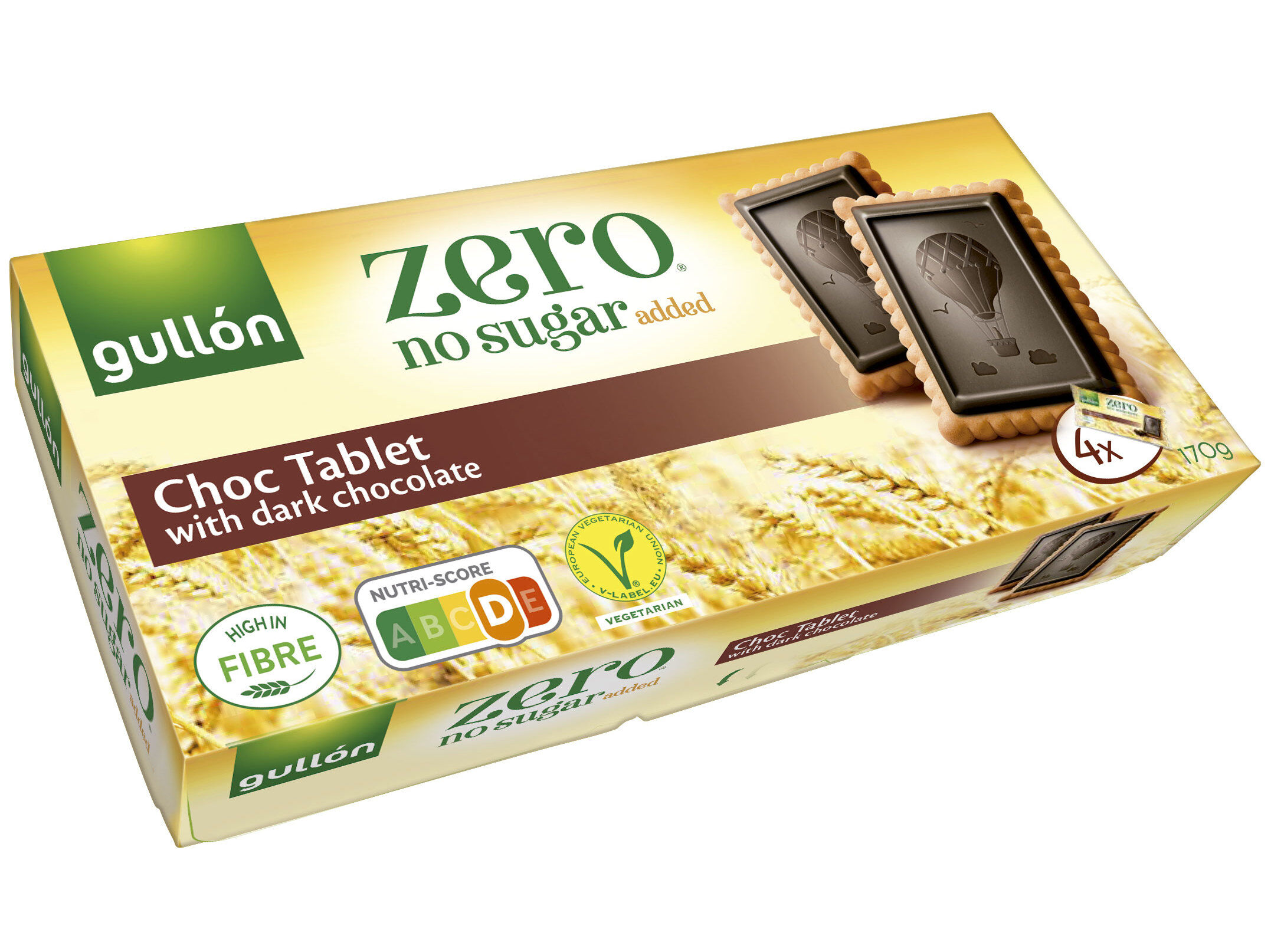 BOLACHA GULLON CHOCOLATE TABLET ZERO SEM A&Ccedil;&Uacute;CAR ADICIONADO 150G image number 0