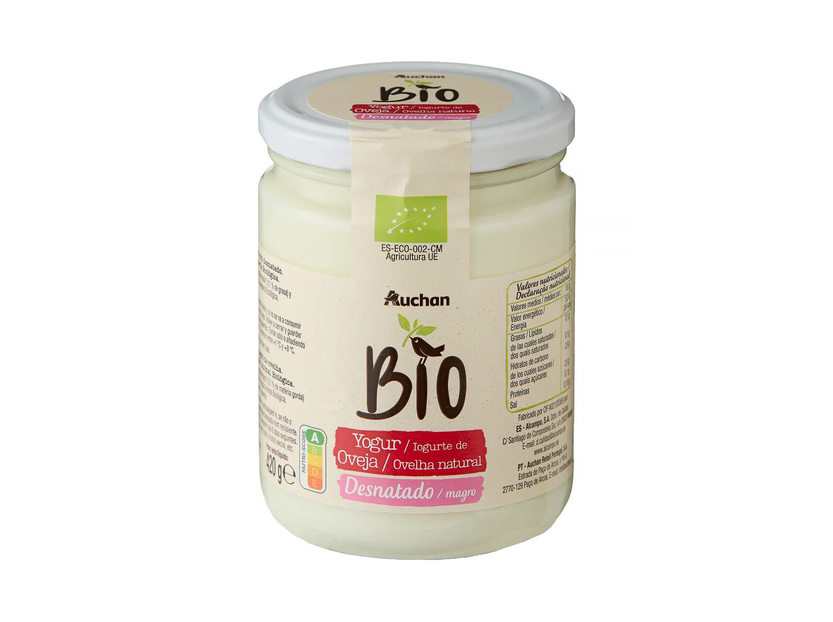 IOGURTE AUCHAN MAGRO BIO DE OVELHA 420G