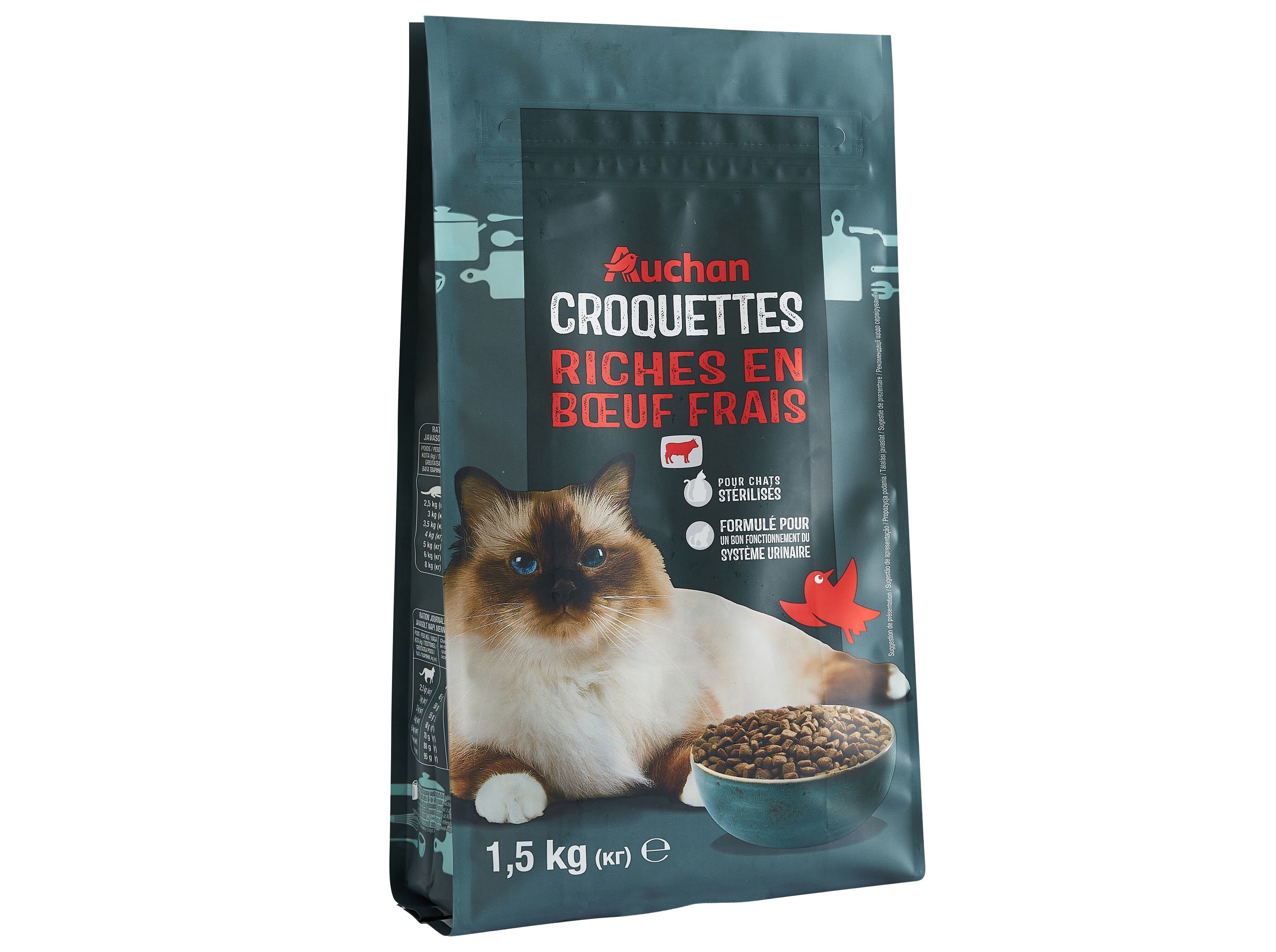 RA&Ccedil;&Atilde;O PARA GATO AUCHAN ESTERILIZADO RICO EM VACA FRESCA 1.5KG image number 1