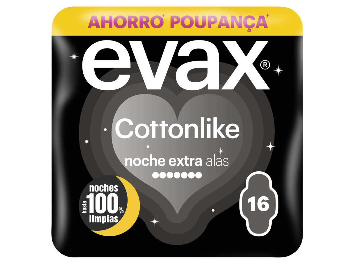 PENSOS HIGI&Eacute;NICOS COTTONLIKE NOITE EXTRA COM ABAS EVAX 16 UN