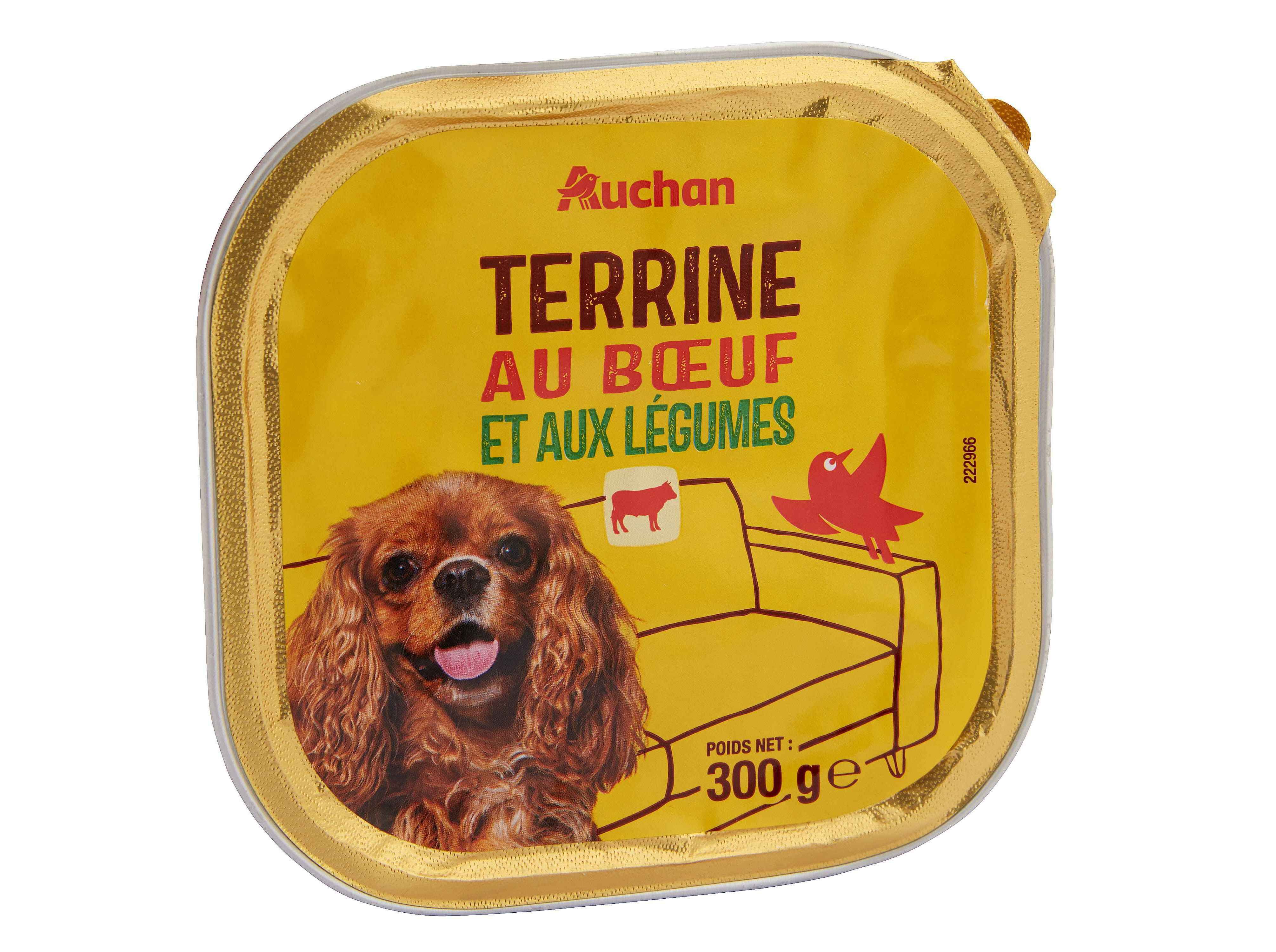 COMIDA H&Uacute;MIDA PARA C&Atilde;O AUCHAN TERRINA COM VACA ET COM LEGUMES 300G image number 1