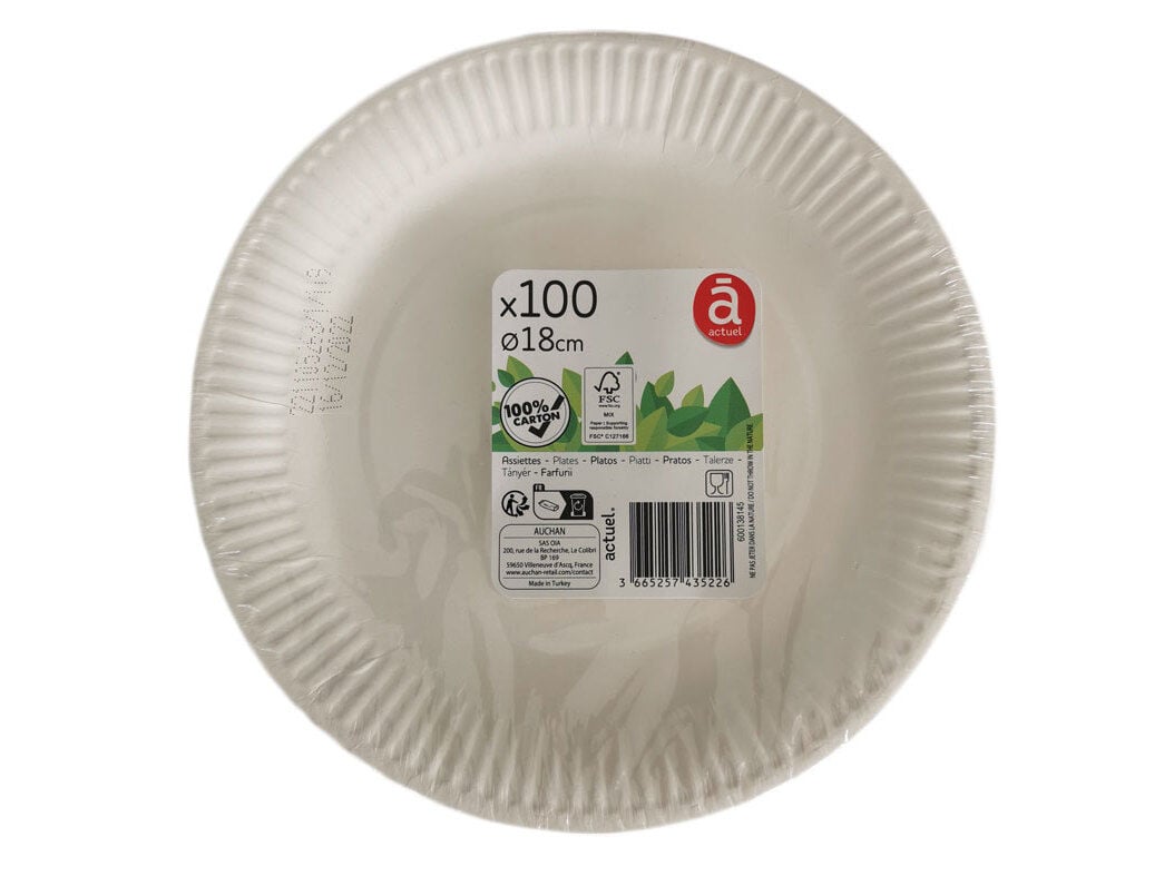 PRATO CART&Atilde;O AUCHAN ESSENCIAL BRANCO 18CM 100 UNIDADES image number 0