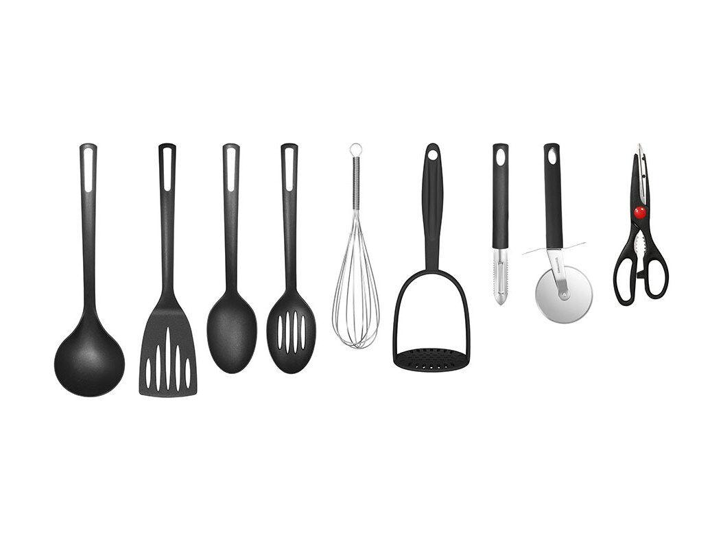 CONJUNTO DE 9 UTENSILIOS COZINHA ACTUEL PL&Aacute;STICO/PBT PRETO