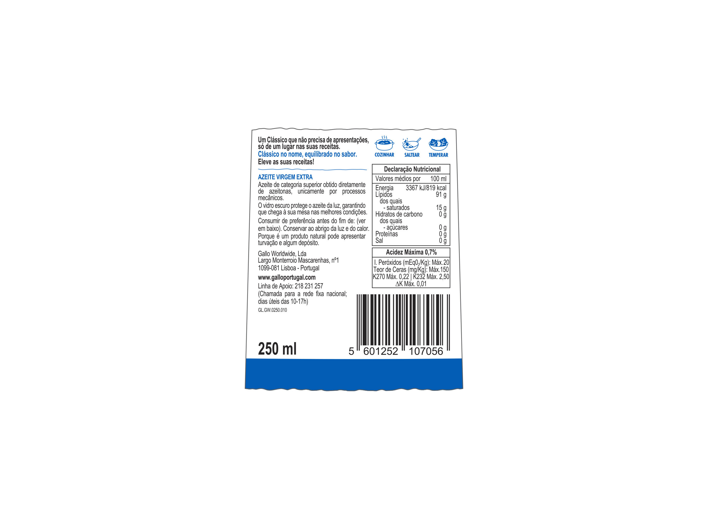AZEITE GALLO VIRGEM EXTRA CL&Aacute;SSICO 250ML image number 1