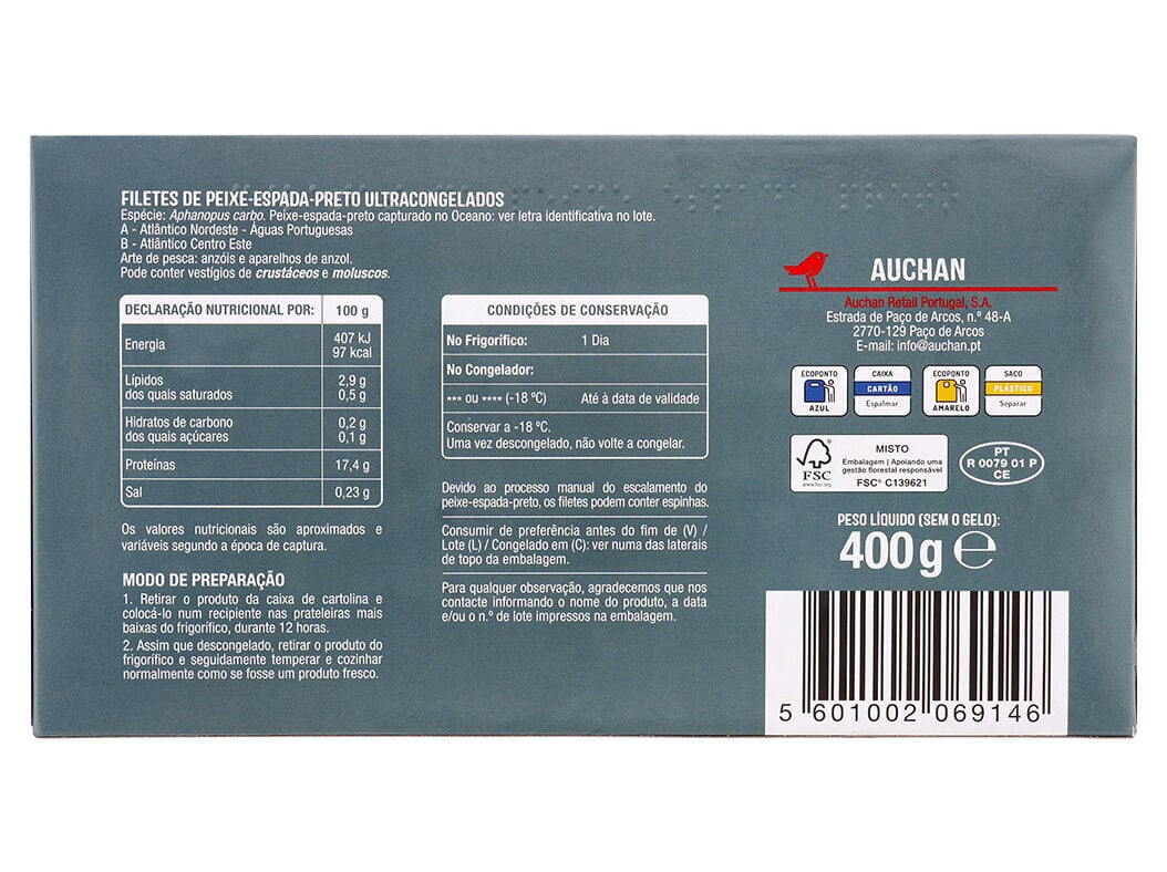 FILETES DE PEIXE ESPADA PRETO AUCHAN 400G image number 1