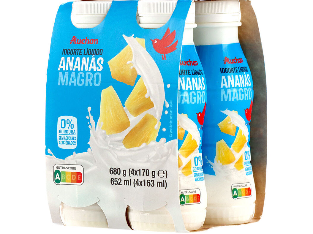IOGURTE AUCHAN L&Iacute;QUIDO MAGRO ANAN&Aacute;S 4X170G