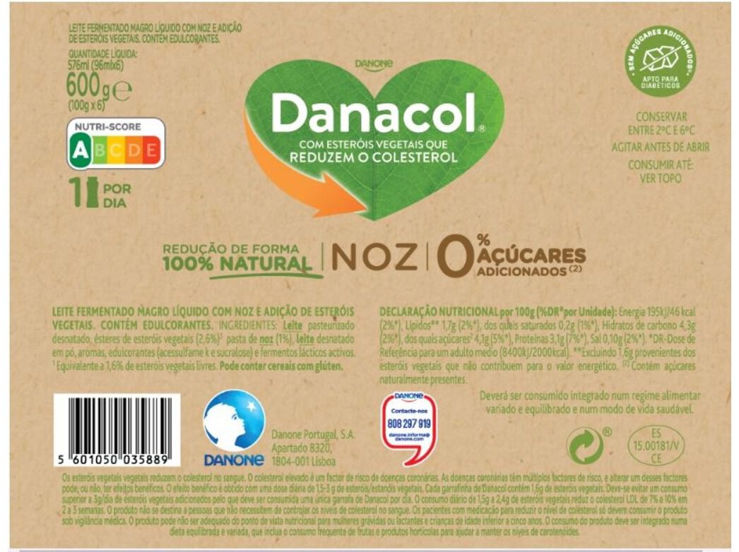DANACOL DANONE L&Iacute;QUIDO NOZ 6X100G image number 1