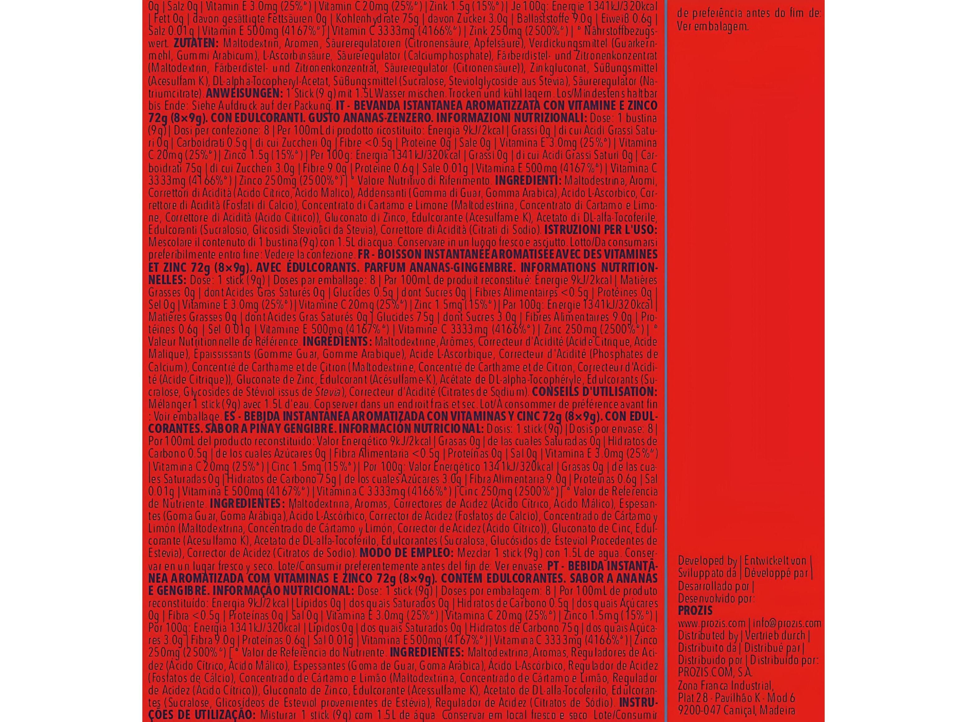 BEBIDA INSTANT&Acirc;NEA H2O PROZIS ANTI-OX ANAN&Aacute;S-GENG. 72G(8X9G) image number 4