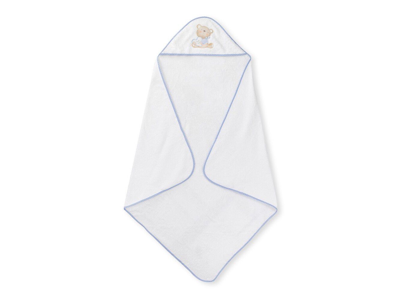 CONJUNTO DE TOALHA BANHO COM CAPUZ INTERBABY +ESCOVA+PENTE BRANCO/AZUL image number 1