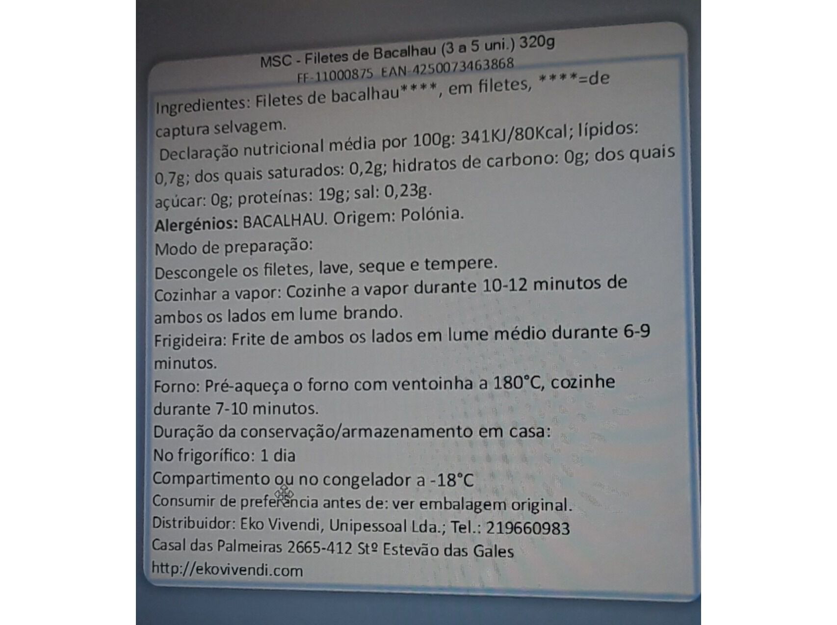 FILETES BACALHAU FOLLOWFOOD BIO 3-5 UNID 320G image number 1