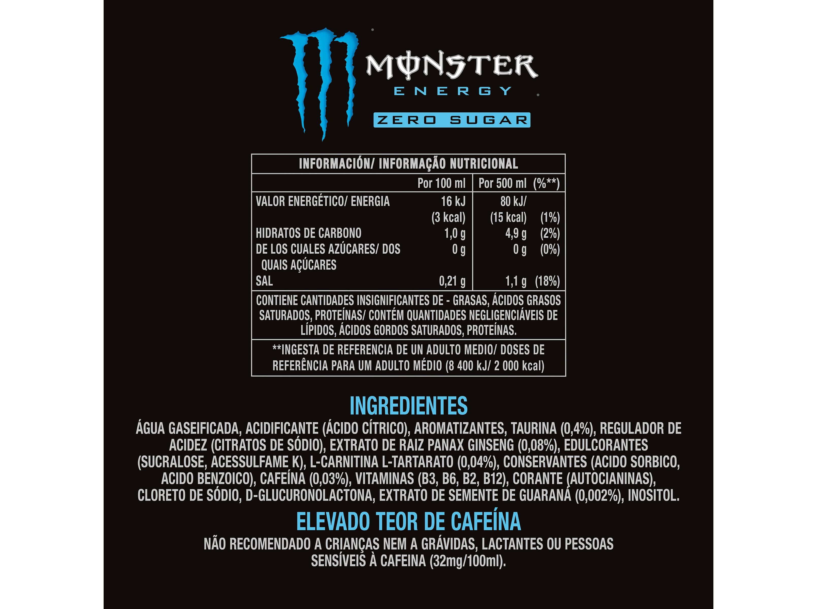 BEBIDA ENERG&Eacute;TICA MONSTER ABSOLUTE Y ZERO 0.5L (SDR) image number 1