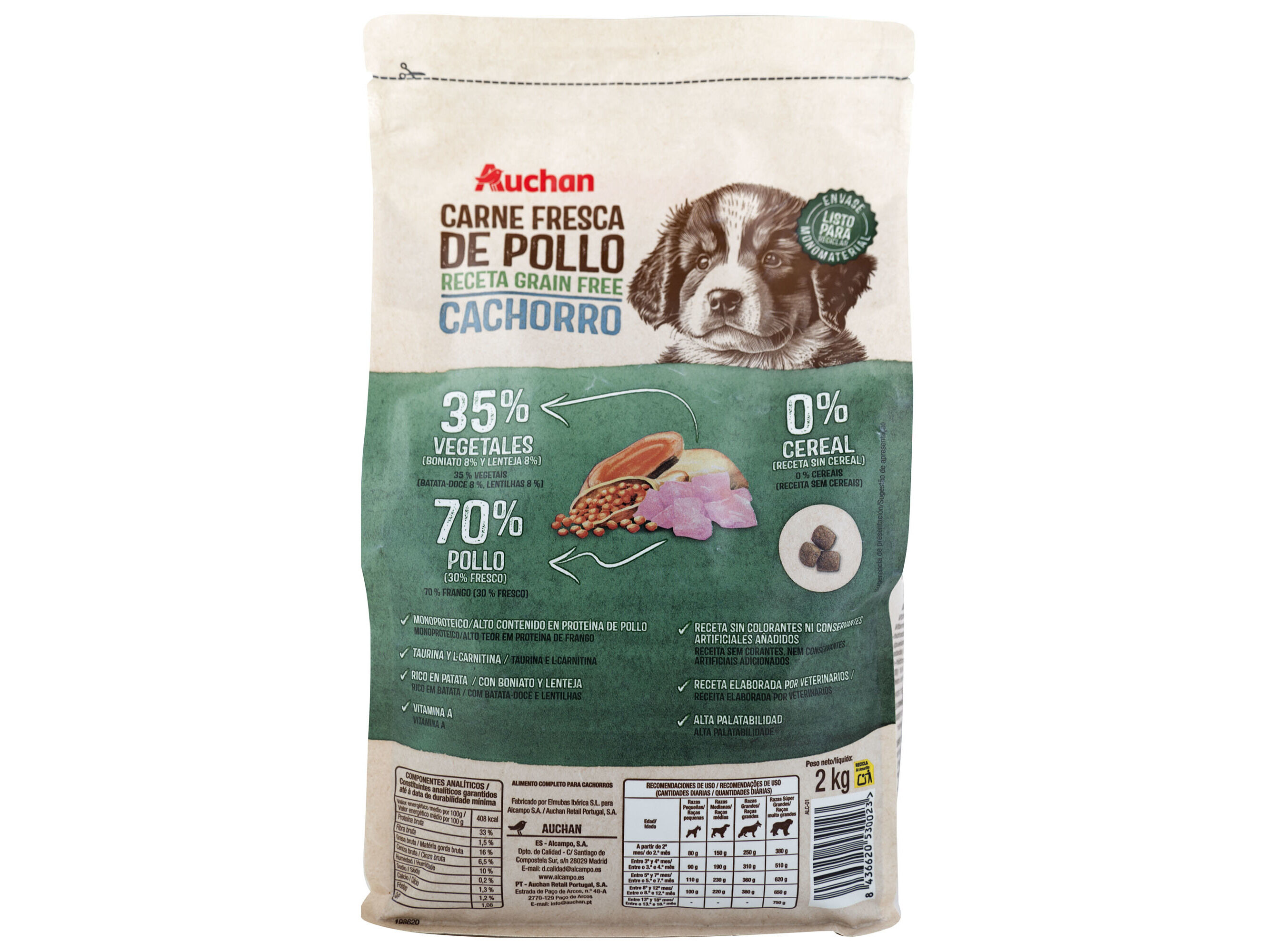 RA&Ccedil;&Atilde;O C&Atilde;O J&Uacute;NIOR AUCHAN GRAIN FREE FRANGO FRESCO 2KG image number 1