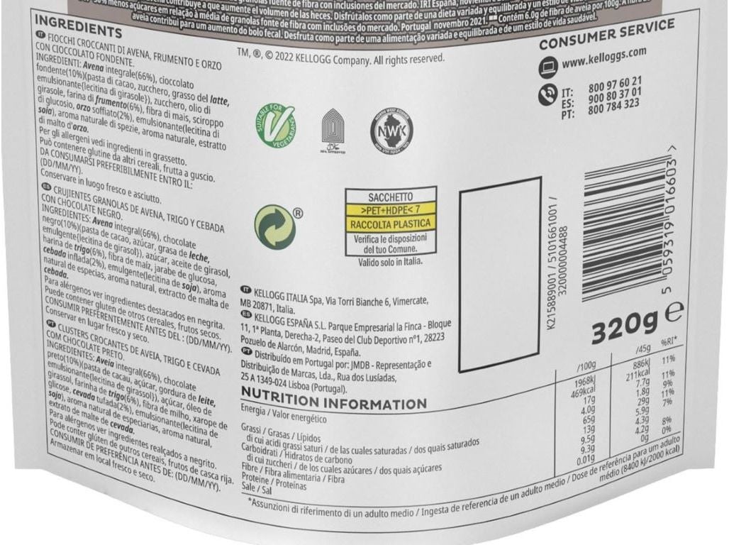 GRANOLA KELLOGG'S CHOCOLATE E AVEIA 320 G image number 1