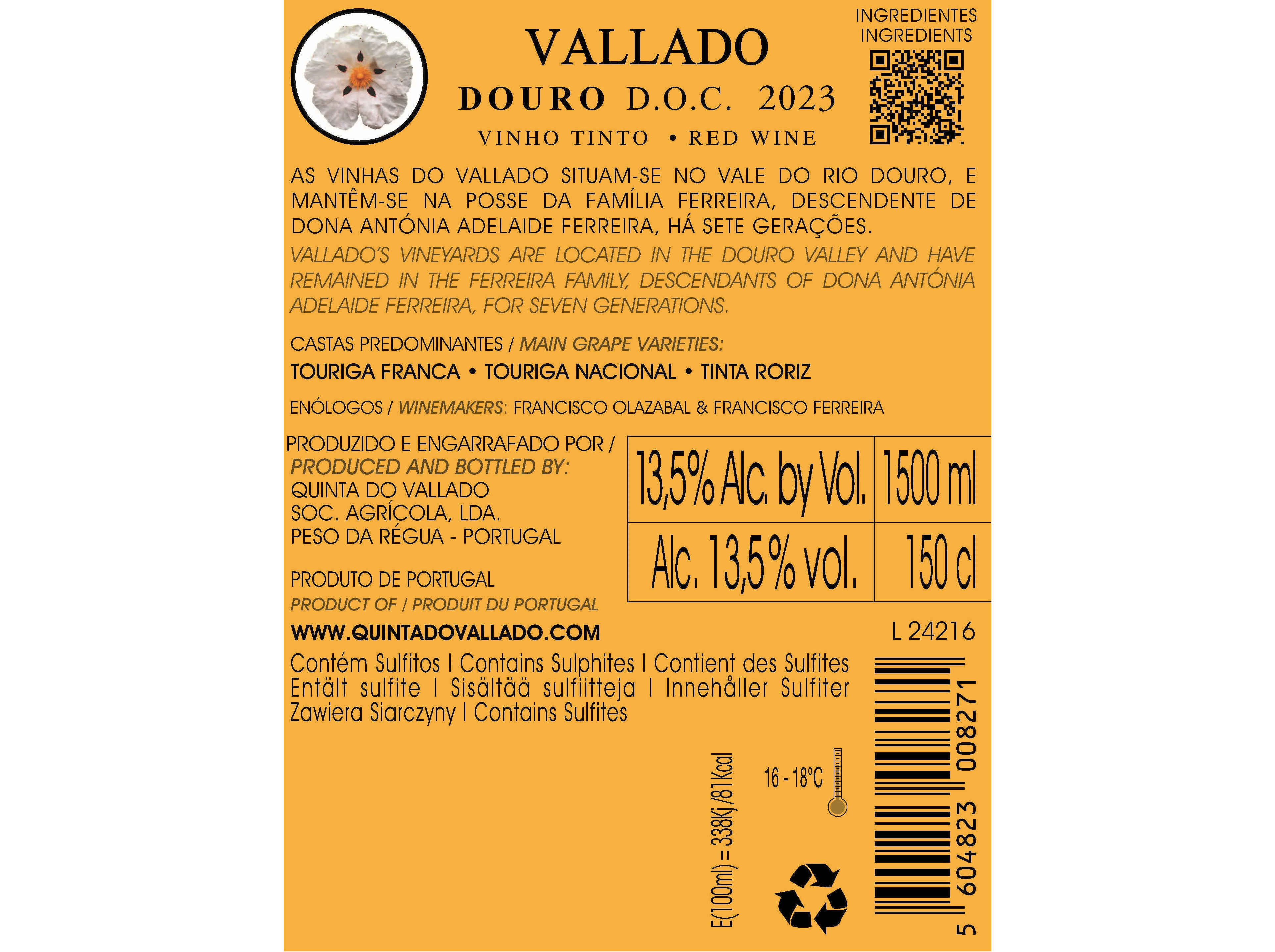 VINHO TINTO VALLADO DOURO 1.5L image number 1