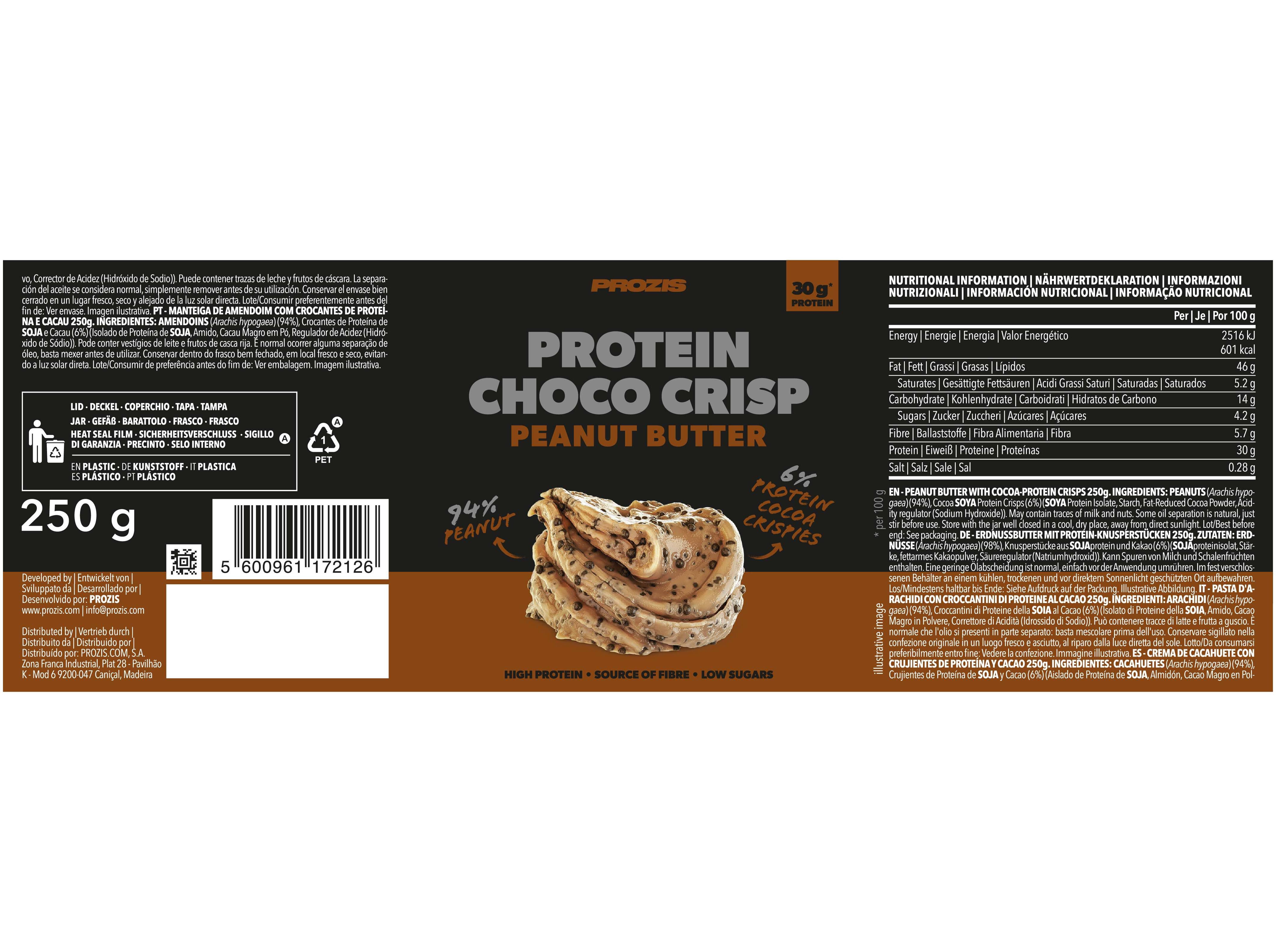 MANTEIGA AMENDOIM PROZIS C/ CROC. PROTE&Iacute;NA E CACAU 250G image number 1