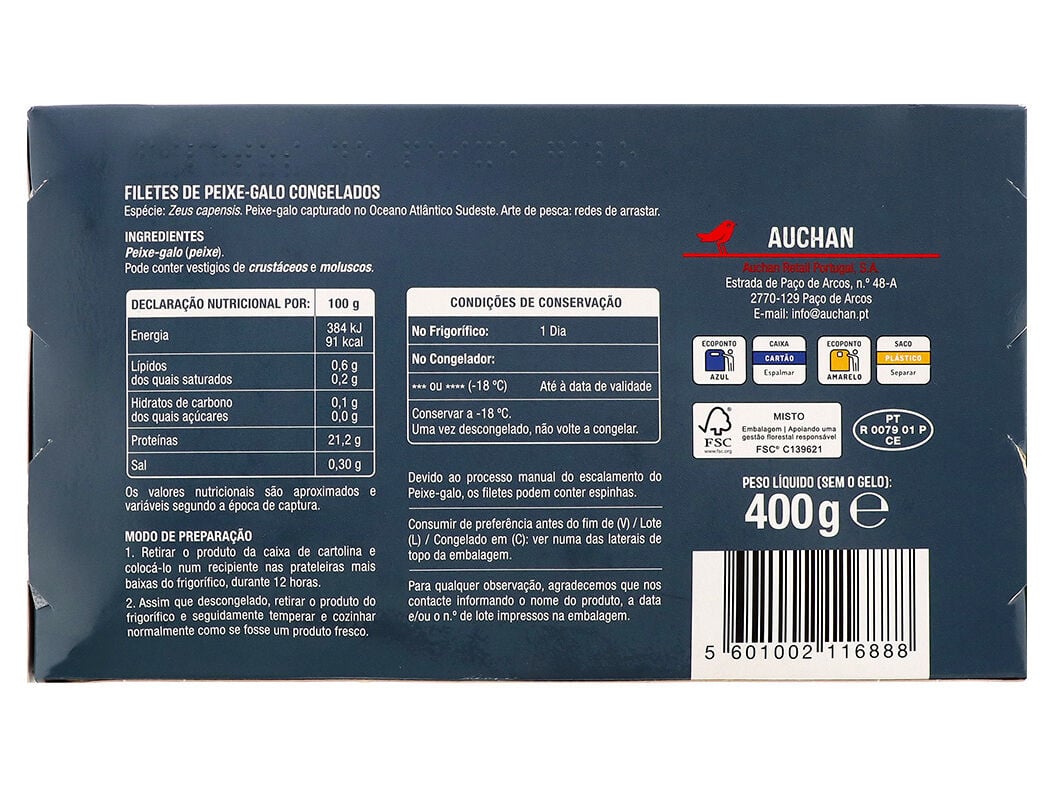 FILETES AUCHAN PEIXE GALO 400G image number 1