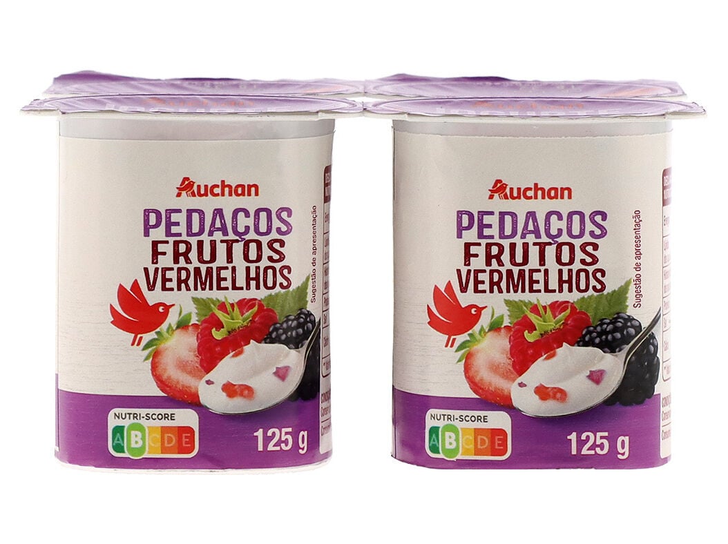IOGURTE AUCHAN PEDA&Ccedil;OS FRUTOS VERMELHOS 4X125G