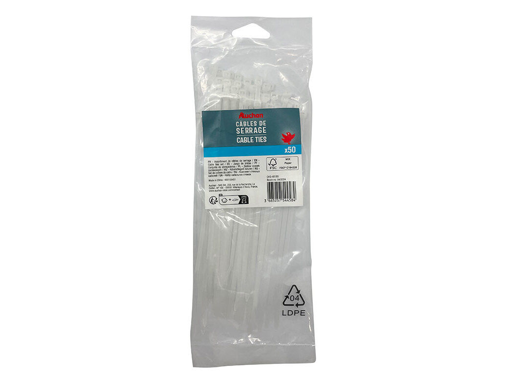 ABRA&Ccedil;ADEIRAS BRANCAS AUCHAN 3.5X180MM 50 UNIDADES