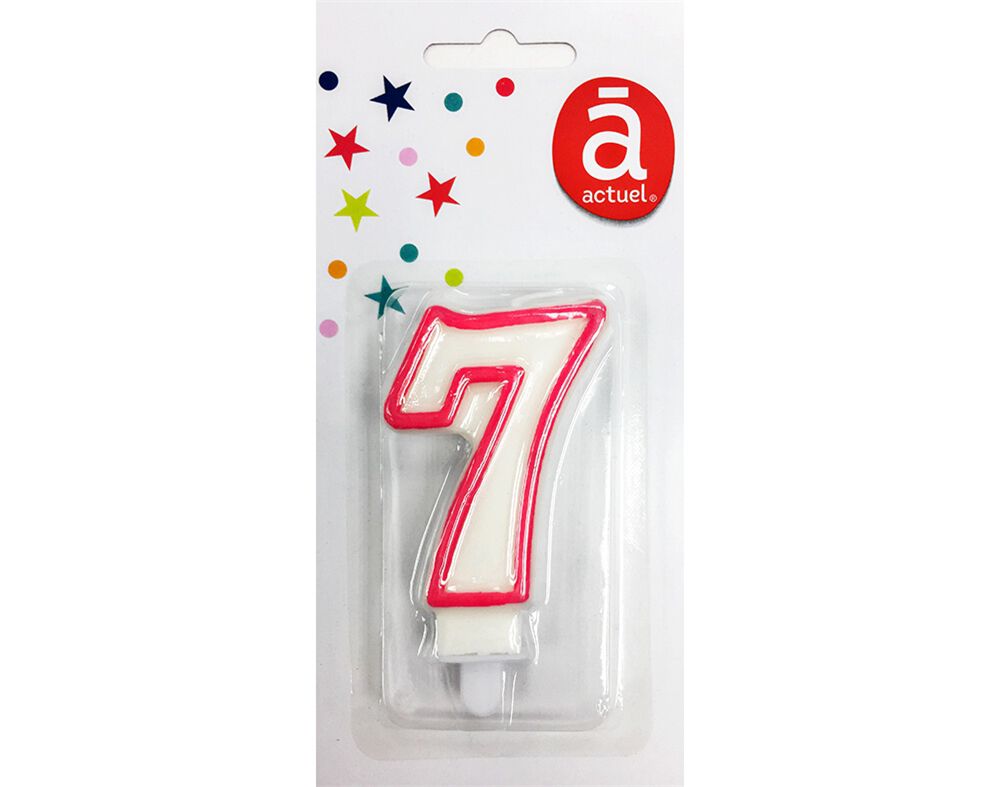 VELA DE ANIVERS&Aacute;RIO N&Uacute;MERO 7 ACTUEL BRANCO COM REBORDO COLORIDO