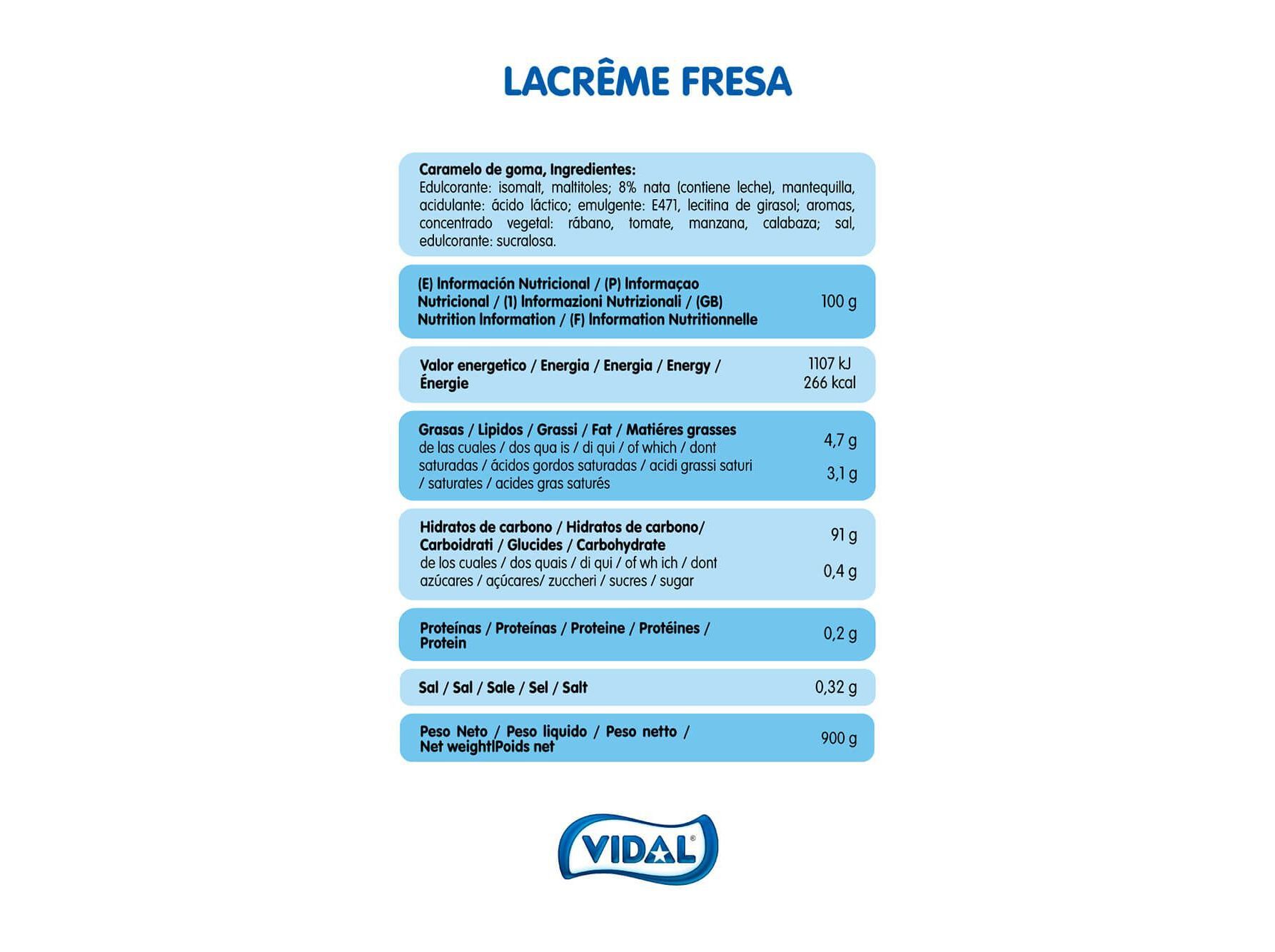 CARAMELOS VIDAL LACREME FRESA NATA SEM A&Ccedil;UCAR 80GR image number 1