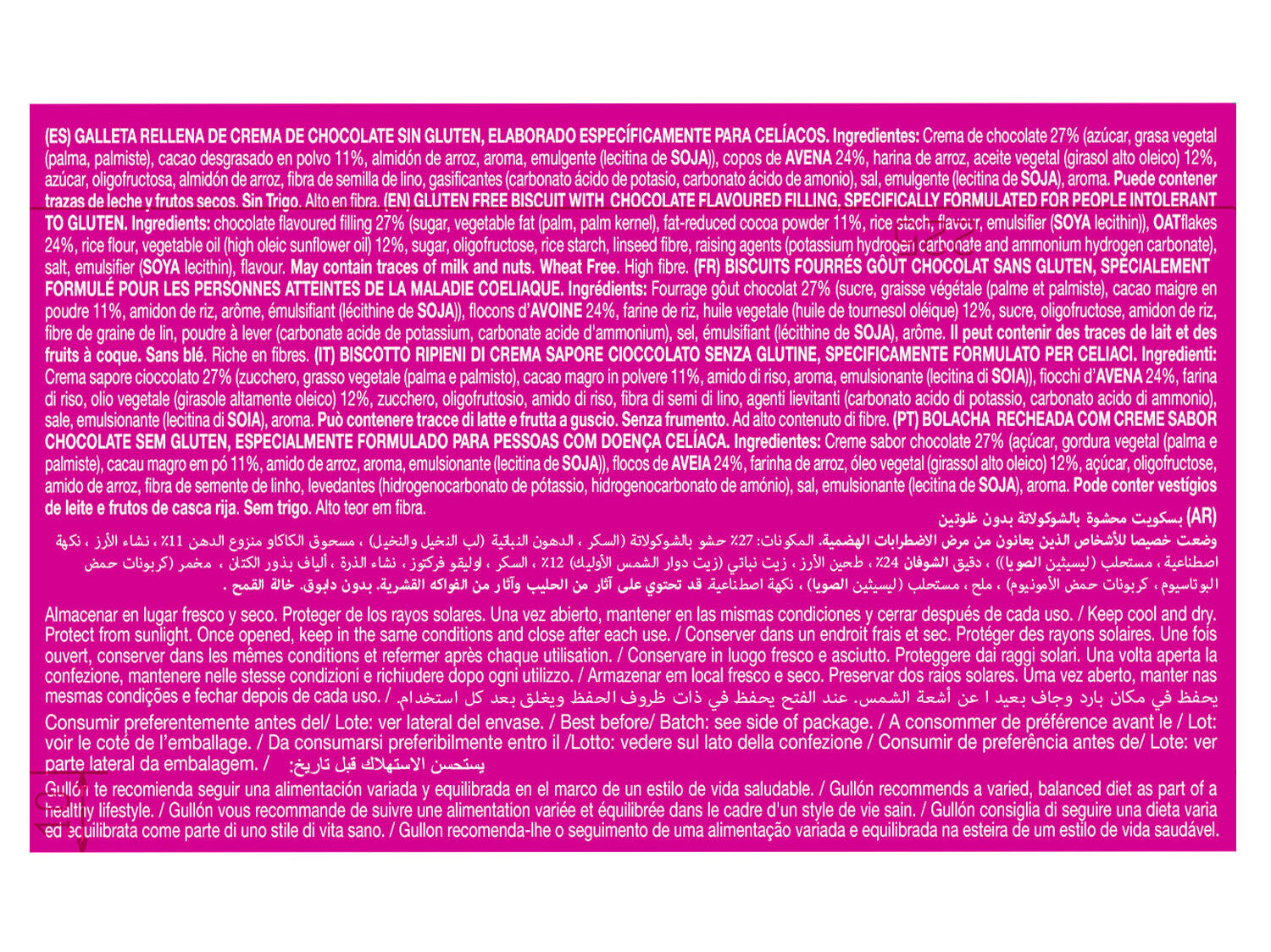 BOLACHA SANDWICH GULLON CHOCOLATE SEM GLUTEN 225G image number 1