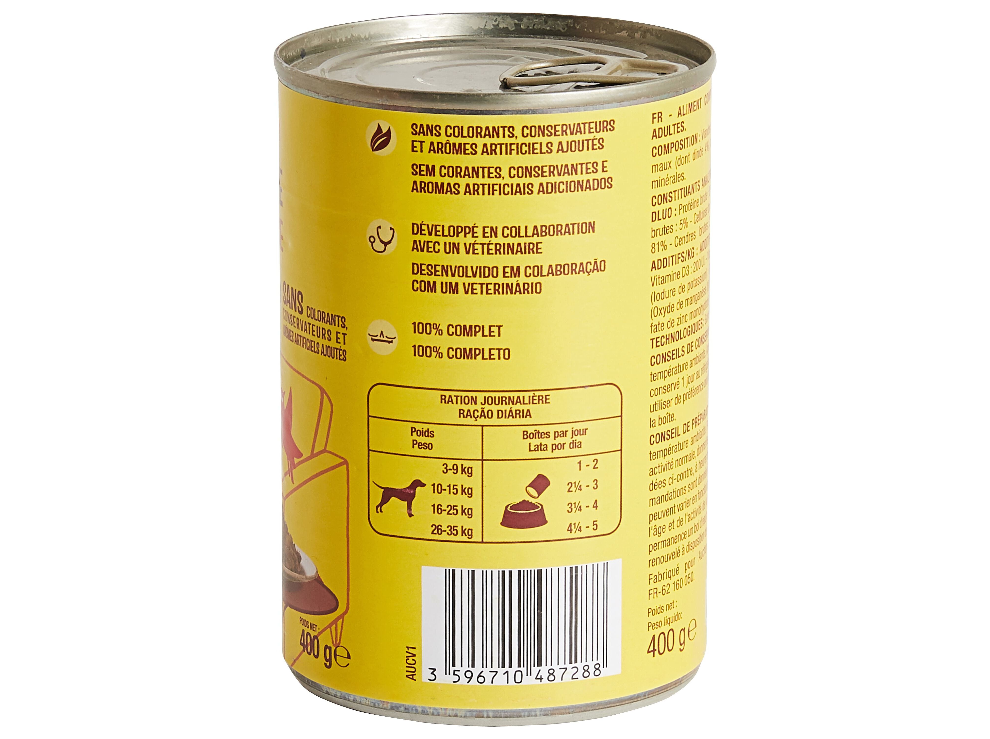 COMIDA H&Uacute;MIDA PARA C&Atilde;O AUCHAN TERRINA PERU 400 G image number 3