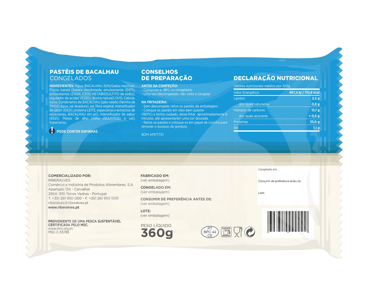 PAST&Eacute;IS RIBERALVES BACALHAU MSC 12UN 360G image number 1