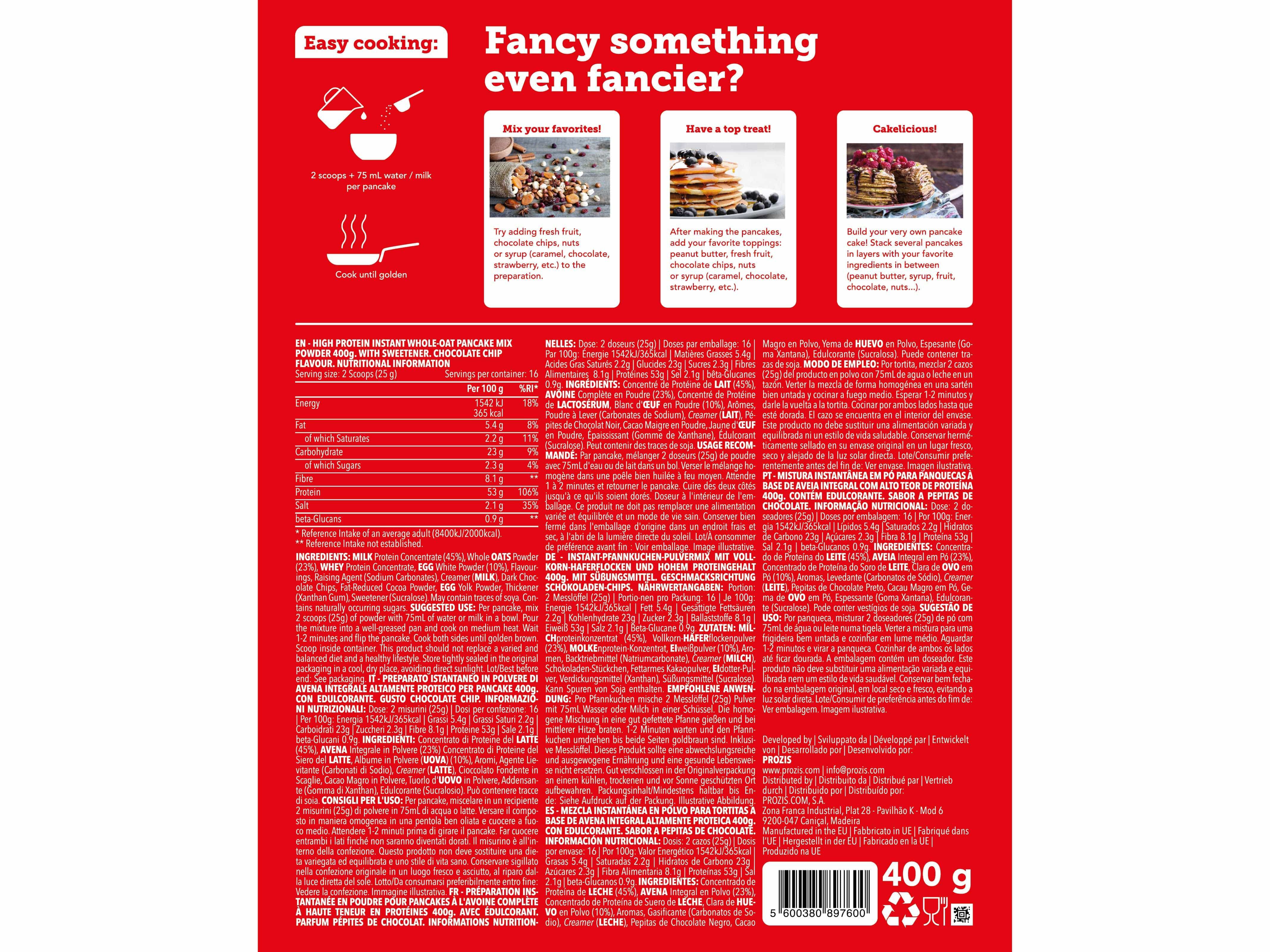 PREPARADO PANQUECA PROZIS COM PROTEINA CHOCOLATE 400G image number 1