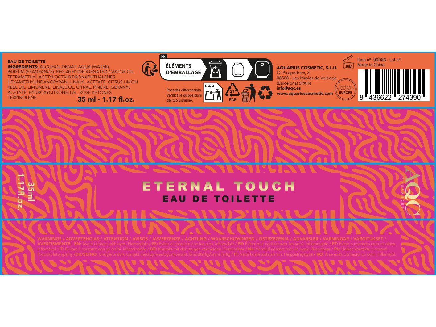 &Aacute;GUA DE COL&Oacute;NIA AQC FRAGANCES ETERNAL TOUCH 35ML image number 1