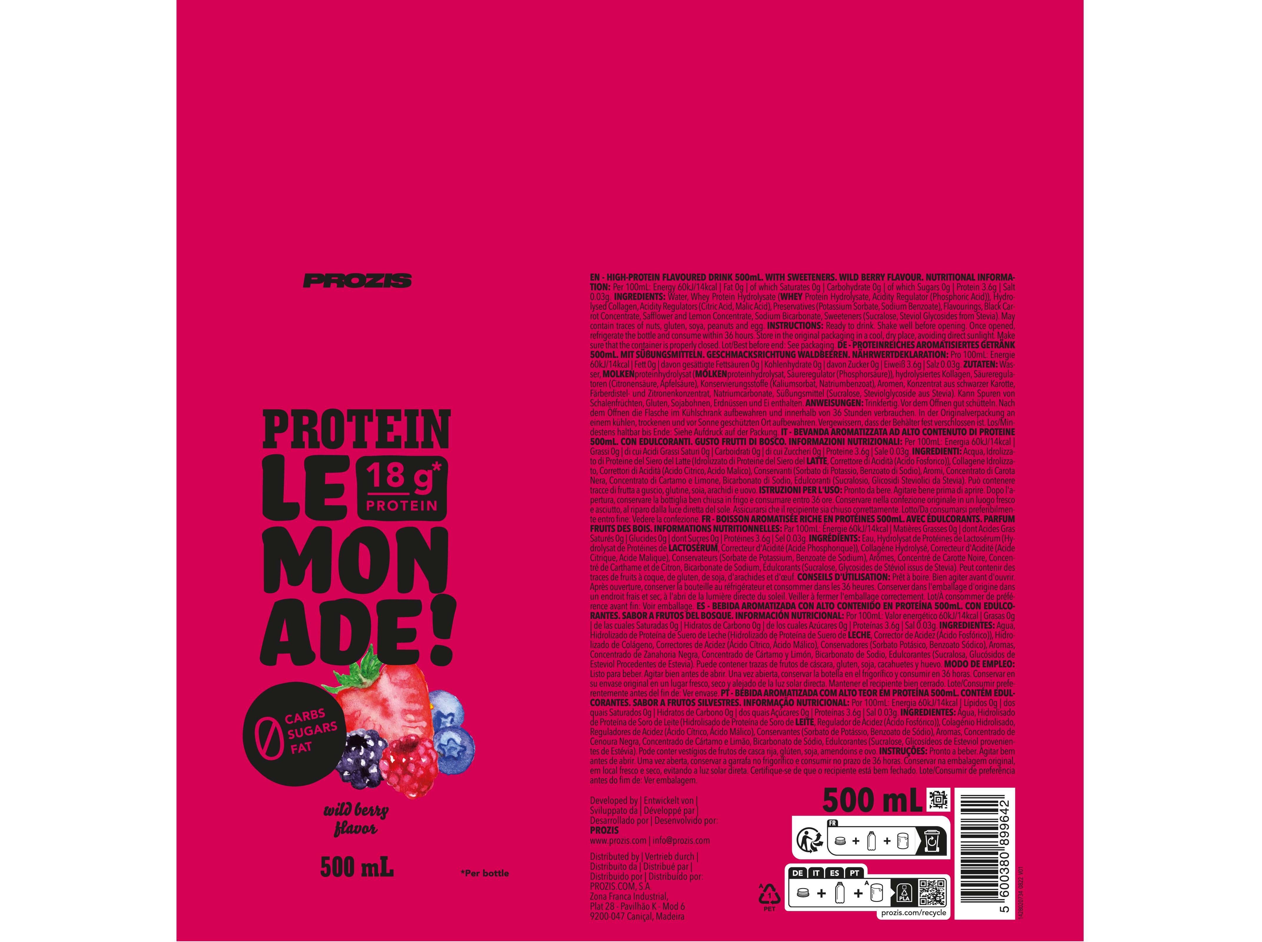 LIMONADA PROZIS PROTEICA FRUTOS SILVESTRES 500ML image number 1