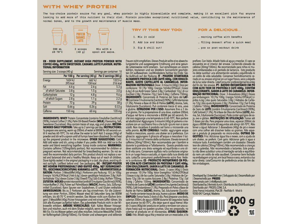 LATTE PROZIS PROTEICO CARAMELO 400G image number 1