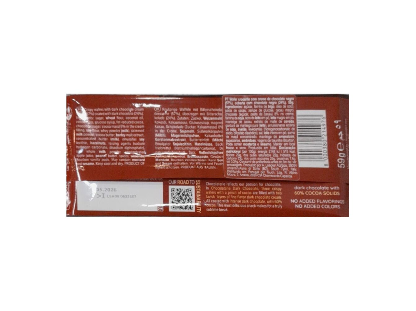 BOLACHA LOACKER CHOCOLATERIE DARK CHOCOLATE 59G image number 1