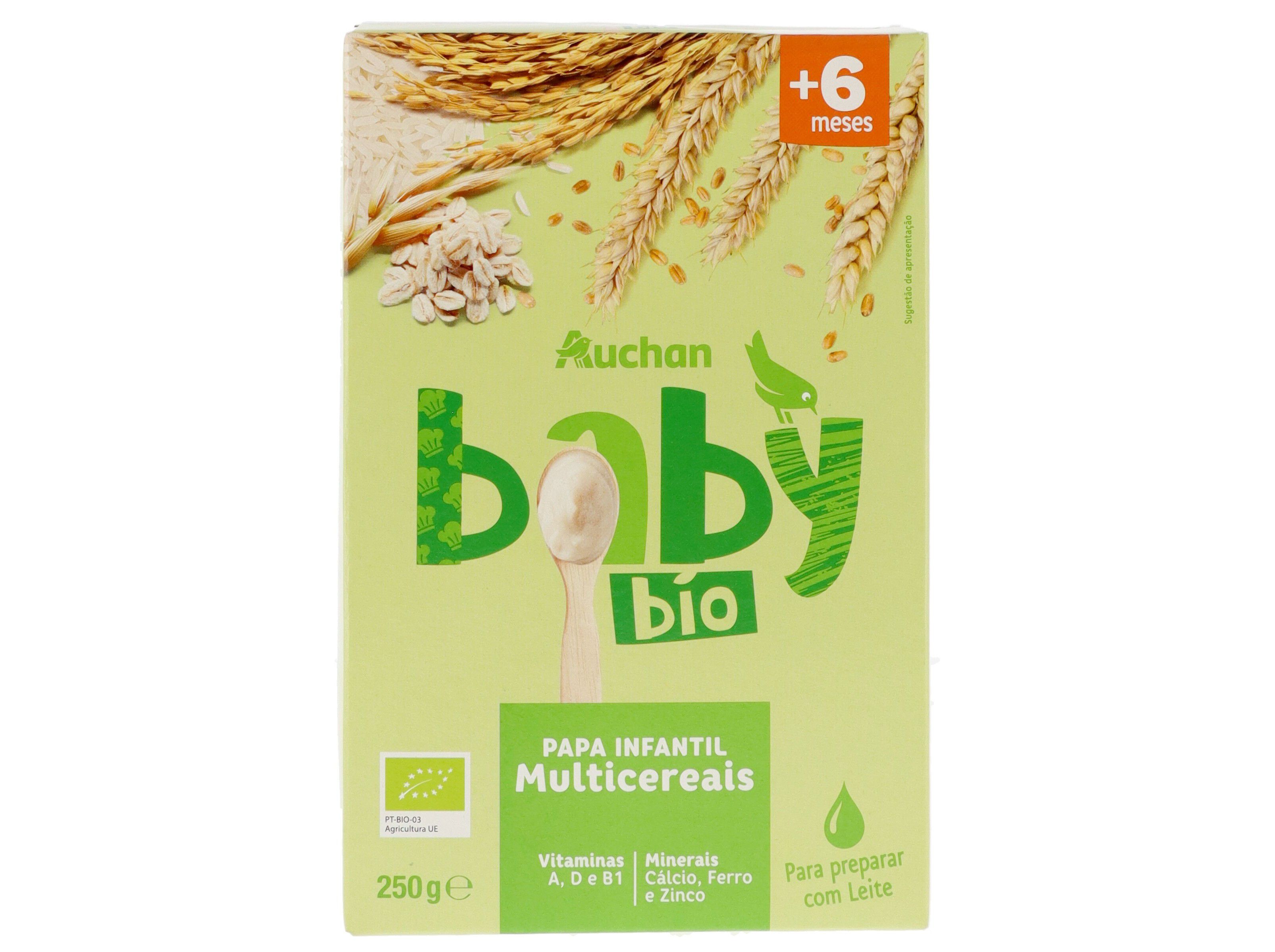 PAPA INFANTIL AUCHAN BABY BIO N&Atilde;O L&Aacute;CTEA MULTICEREAIS 250G