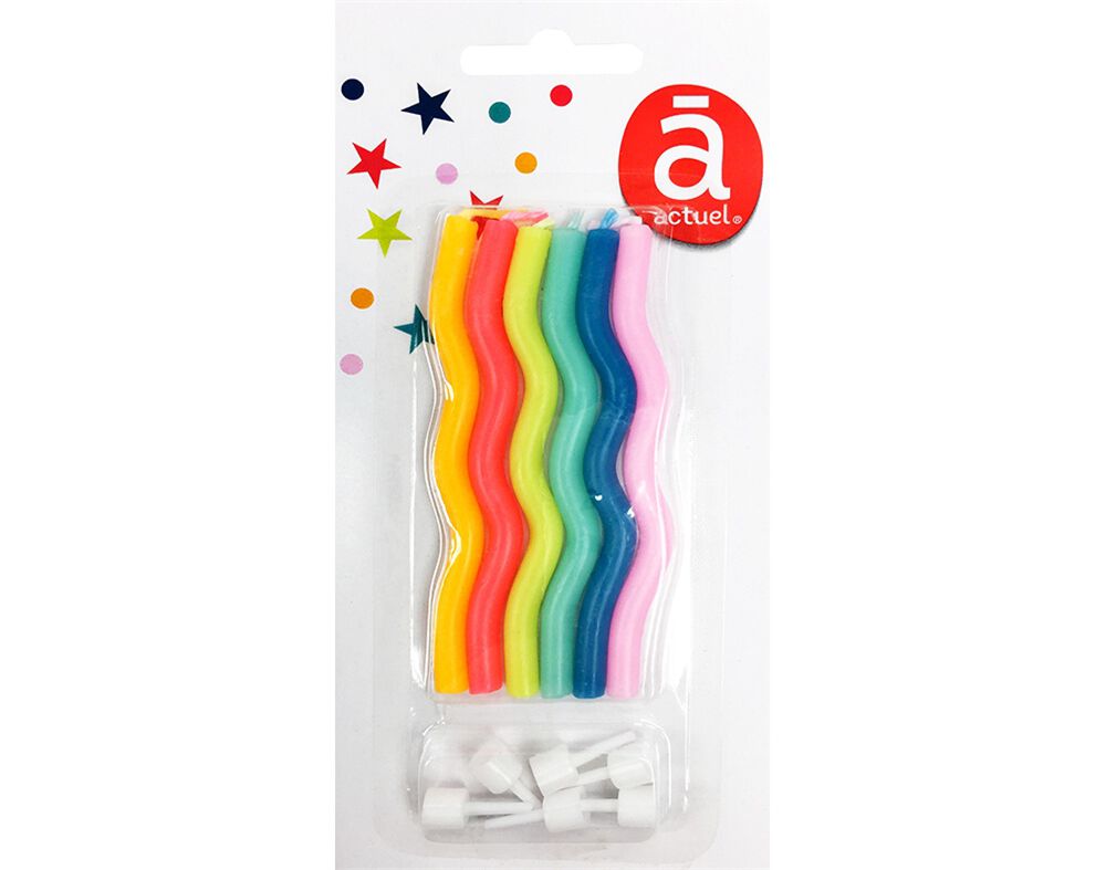 VELAS DE ANIVERS&Aacute;RIO ACTUEL ONDULADAS PACK 6 UNIDADES