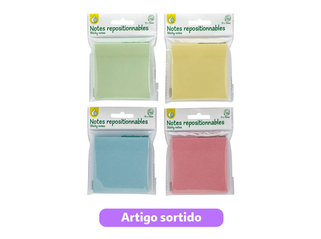 CONJUNTO DE 100 FOLHAS AUTOCOLANTES POLEGAR 75X75MM CORES SORTIDAS