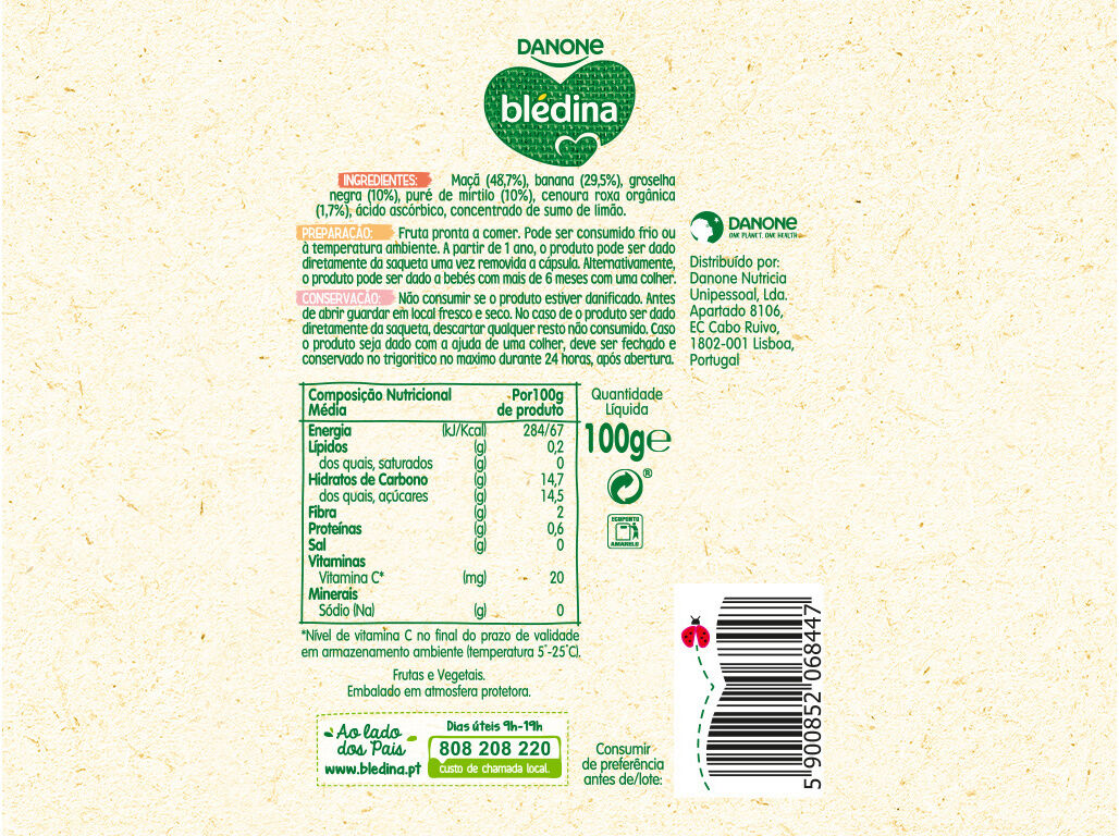 SAQUETA FRUTA BL&Eacute;DINA MA&Ccedil;&Atilde; BANANA GROSELHA 100 G image number 1