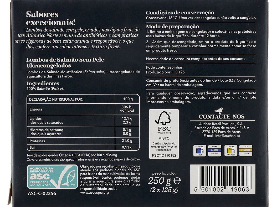 LOMBOS DE SALM&Atilde;O AUCHAN COLLECTION ILHAS FARO&Eacute; ASC SEM PELE 2UN 250G image number 1