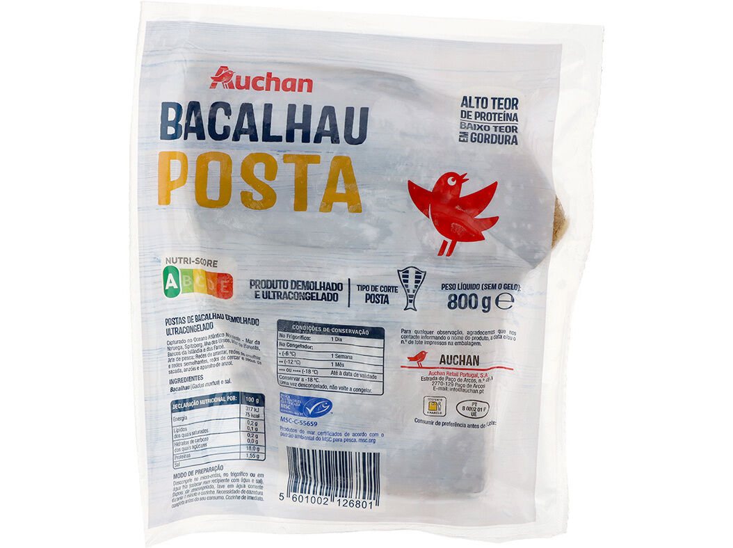 BACALHAU DEMOLHADO AUCHAN POSTA M&Eacute;DIA MSC 800G